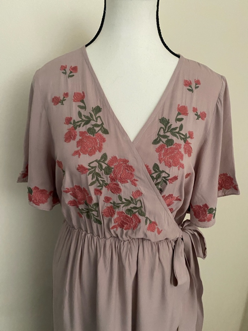 JessaKae Wrap,Hi Low  Dress with Rose Embroidery.